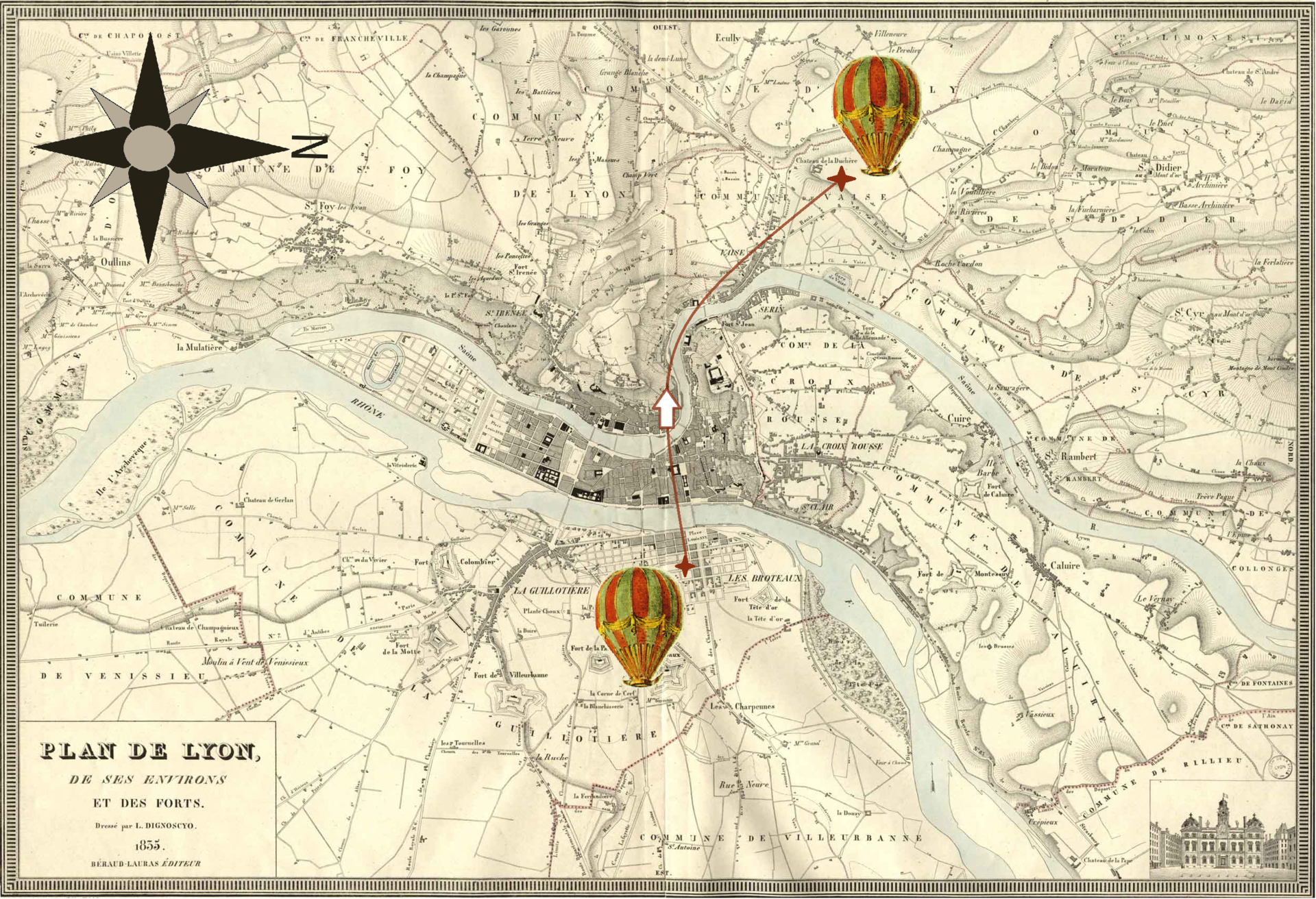La_Gustave_mongolfière_trajet_4_juin_1784,_carte_1835